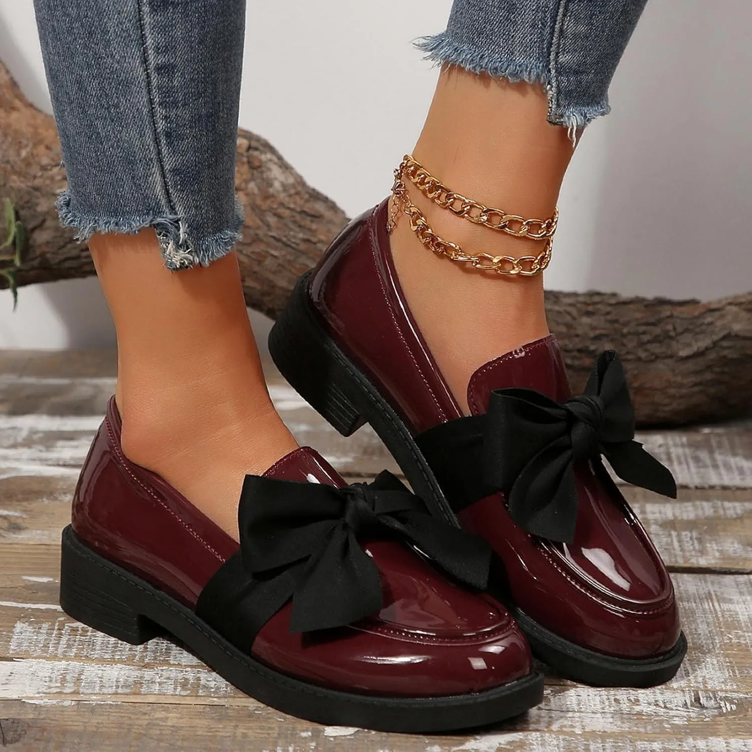 Women's Fashion Leather Bow Solid Color Casual Shoes Temperament A Slip On Shoes Casual Shoes Below 500