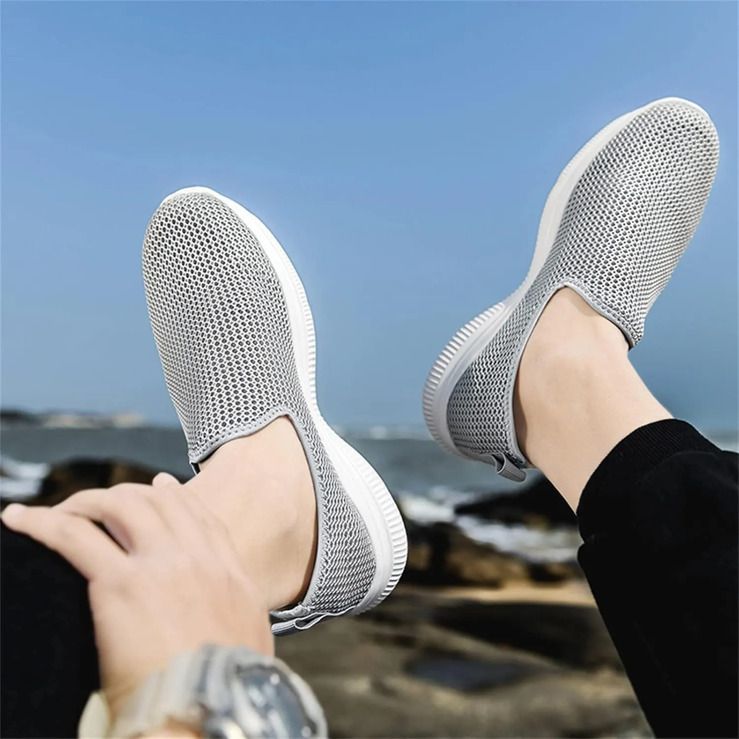 Women's Fashion Sneaker Mesh Slip On Black Non Slip Shoes for Women Comfortable Trail Running Shoes Women Loafer Slides White Women Sneakers
