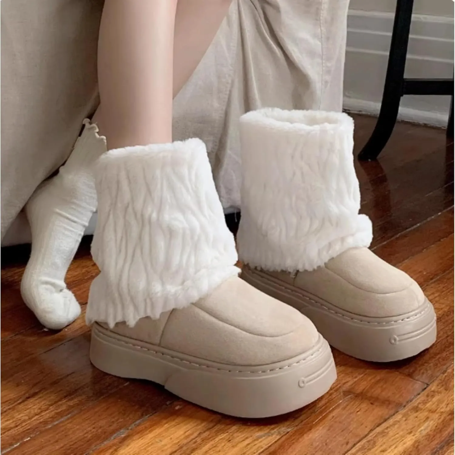 Women's Faux Fur Boot Snow Shoes Fuzzy and Plush Warm Winter Fluffy Kitten Y2k Aesthetic Cute Stuff
