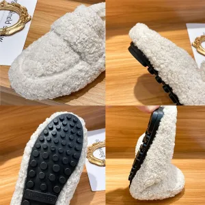 Women's Faux Fur Flat Round Toe Slip On Loafers Backless Anti-Slip Platform Slippers Casual Fur Mules Slides Shoes