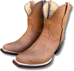Women's Full Leather Snip & Square Toe Cowgirl Western Boots with Classic Luxury Leather Sole Bota con punta cuadrada para mujer