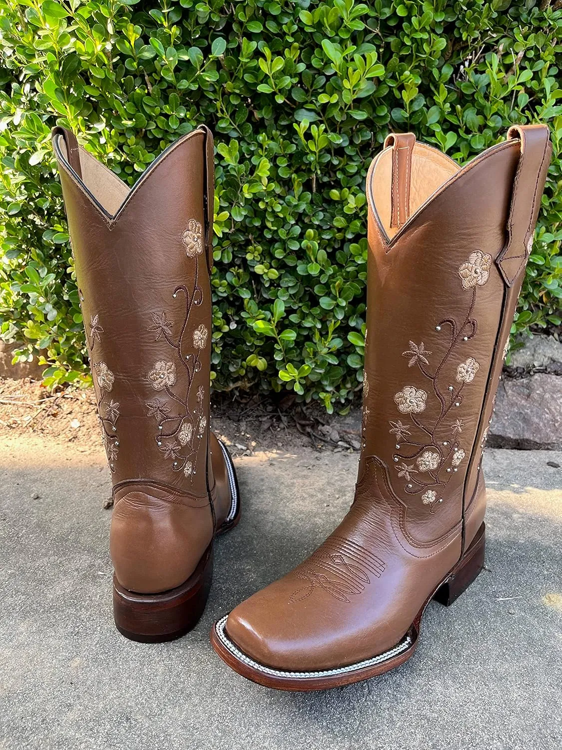 Women's Full Leather Snip & Square Toe Cowgirl Western Boots with Classic Luxury Leather Sole Bota con punta cuadrada para mujer