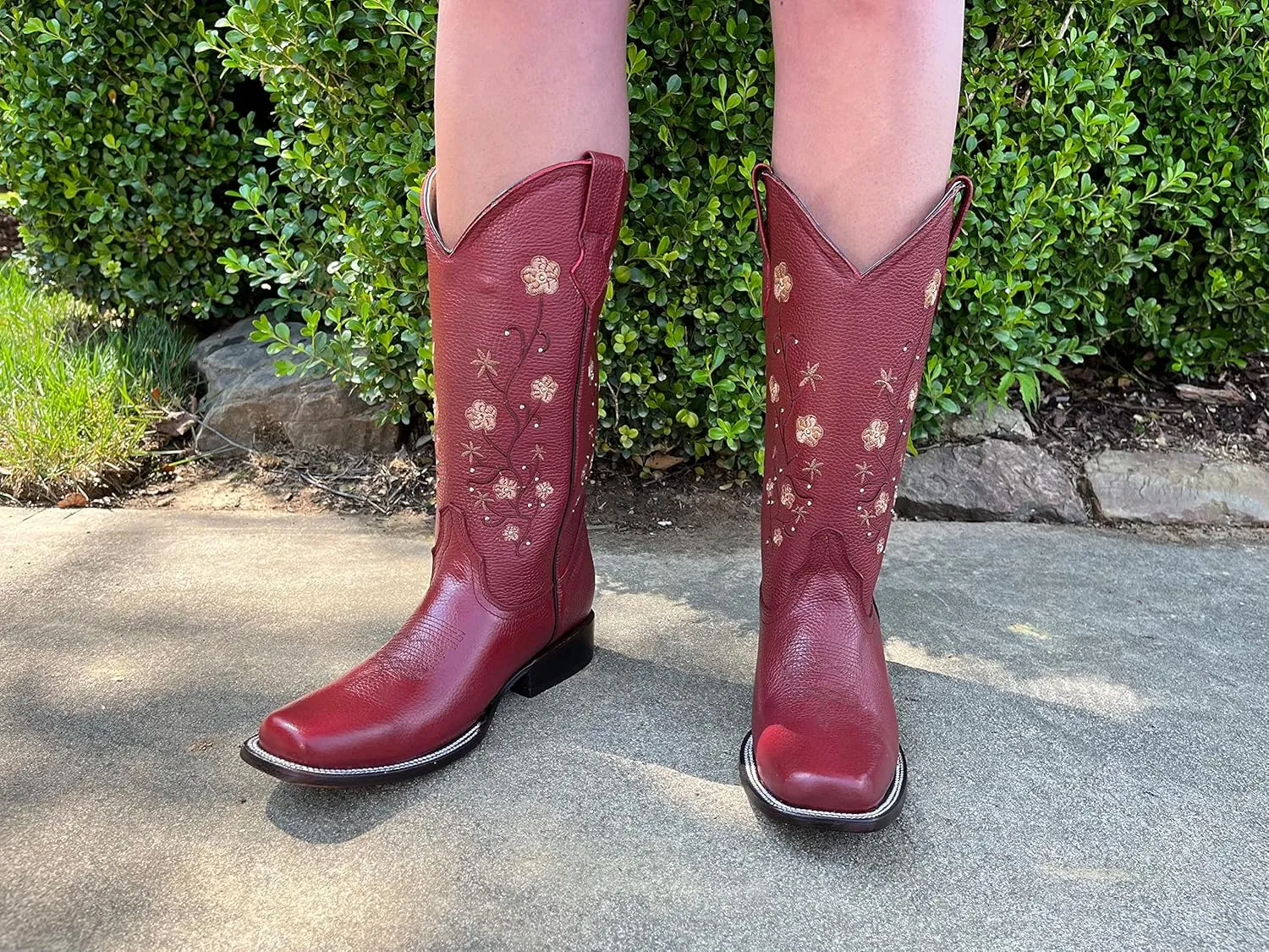 Women's Full Leather Snip & Square Toe Cowgirl Western Boots with Classic Luxury Leather Sole Bota con punta cuadrada para mujer