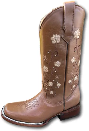Women's Full Leather Snip & Square Toe Cowgirl Western Boots with Classic Luxury Leather Sole Bota con punta cuadrada para mujer