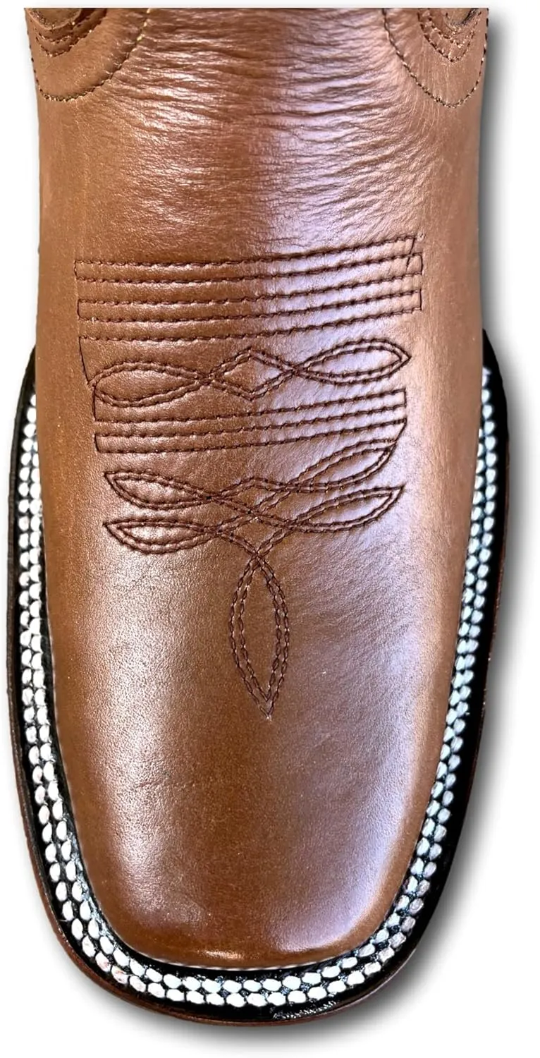 Women's Full Leather Snip & Square Toe Cowgirl Western Boots with Classic Luxury Leather Sole Bota con punta cuadrada para mujer