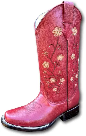 Women's Full Leather Snip & Square Toe Cowgirl Western Boots with Classic Luxury Leather Sole Bota con punta cuadrada para mujer