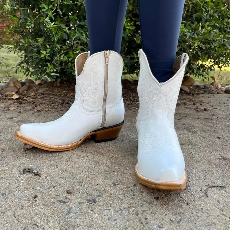 Women's Full Leather Snip & Square Toe Cowgirl Western Boots with Classic Luxury Leather Sole Bota con punta cuadrada para mujer