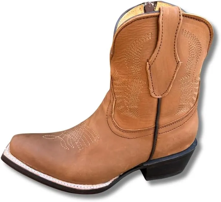 Women's Full Leather Snip & Square Toe Cowgirl Western Boots with Classic Luxury Leather Sole Bota con punta cuadrada para mujer