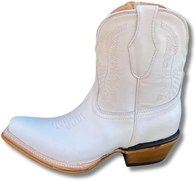 Women's Full Leather Snip & Square Toe Cowgirl Western Boots with Classic Luxury Leather Sole Bota con punta cuadrada para mujer