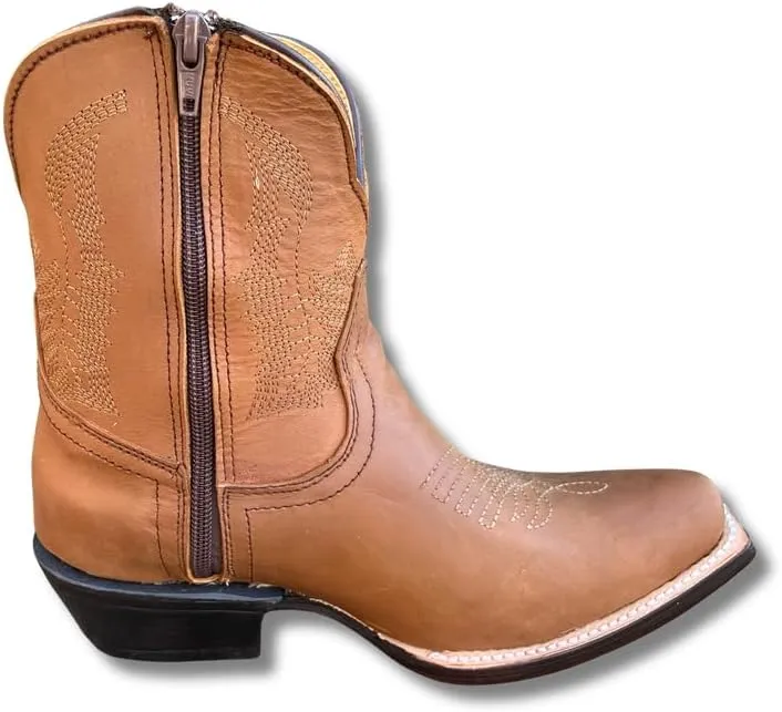 Women's Full Leather Snip & Square Toe Cowgirl Western Boots with Classic Luxury Leather Sole Bota con punta cuadrada para mujer