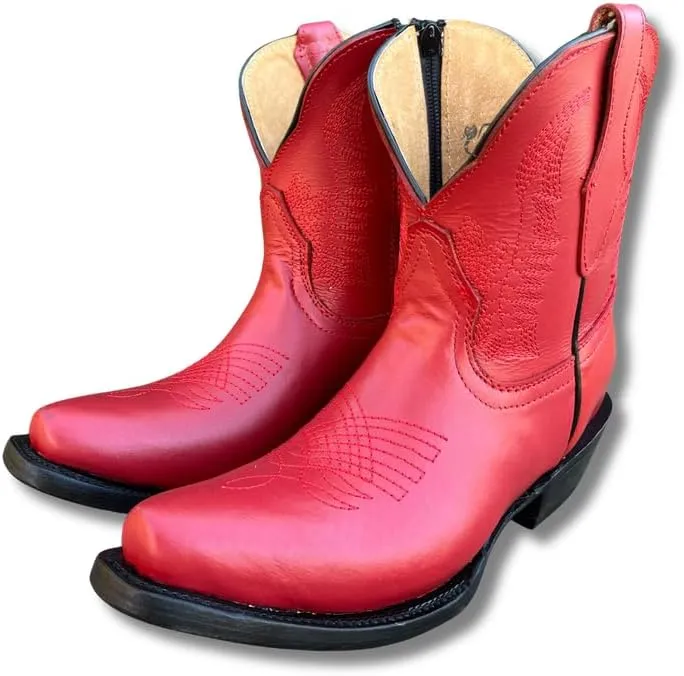Women's Full Leather Snip & Square Toe Cowgirl Western Boots with Classic Luxury Leather Sole Bota con punta cuadrada para mujer