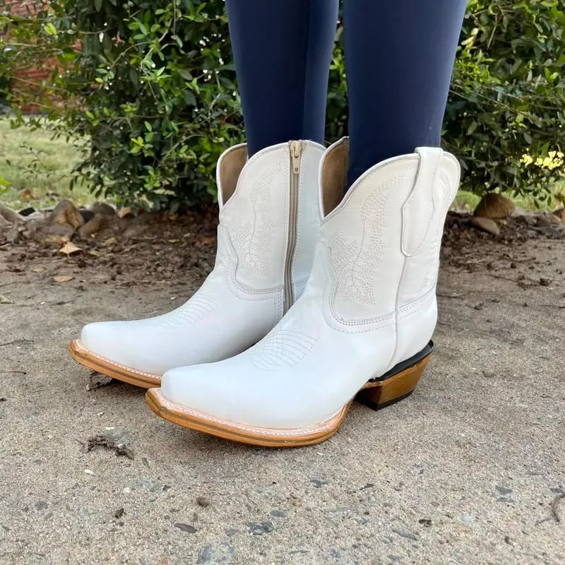 Women's Full Leather Snip & Square Toe Cowgirl Western Boots with Classic Luxury Leather Sole Bota con punta cuadrada para mujer