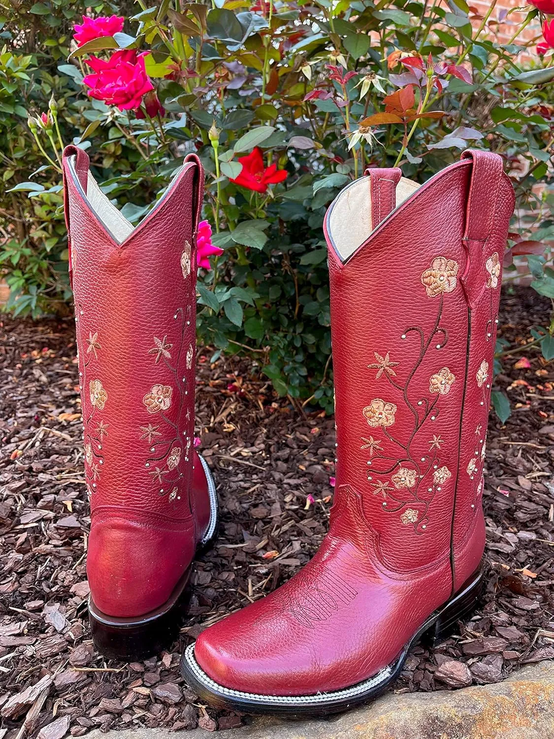 Women's Full Leather Snip & Square Toe Cowgirl Western Boots with Classic Luxury Leather Sole Bota con punta cuadrada para mujer