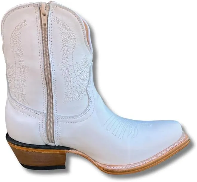 Women's Full Leather Snip & Square Toe Cowgirl Western Boots with Classic Luxury Leather Sole Bota con punta cuadrada para mujer