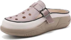 Women'S Hollow Breathable Mule Sandals,Soft Leather Comfortable Casual Mules Sandals Slippers,Increased Height Platform Garden Clog Sandals