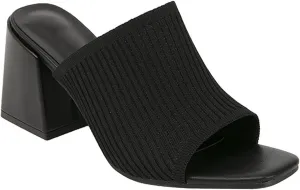 Women's Knitted Fish Mouth Chunky Heel Sandals Comfortable and Breathable Square Head Open Toe Block Heel Slip-On Heeled Mules Formal Party Work Sandals