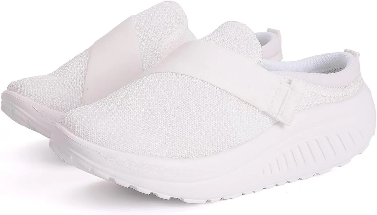 Women's Knitted Platform Mules with Arch-Support Breathable Slip On Orthopedic Diabetics Backless Sneakers Comfortable Non-Slip Walking Shoes