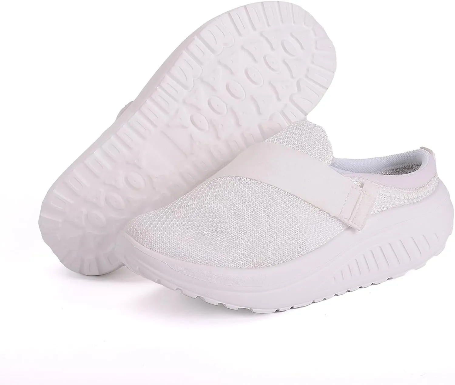 Women's Knitted Platform Mules with Arch-Support Breathable Slip On Orthopedic Diabetics Backless Sneakers Comfortable Non-Slip Walking Shoes