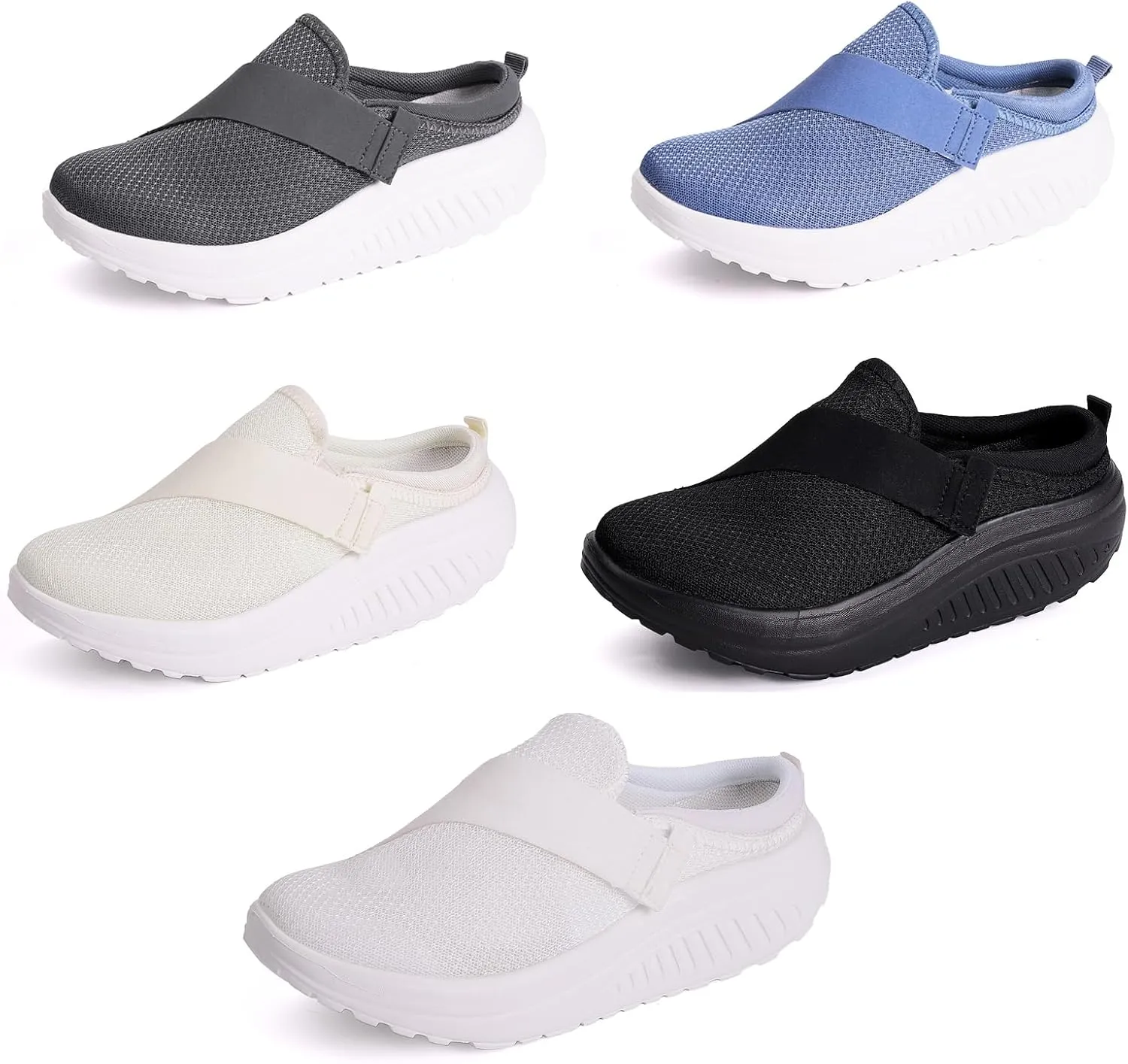 Women's Knitted Platform Mules with Arch-Support Breathable Slip On Orthopedic Diabetics Backless Sneakers Comfortable Non-Slip Walking Shoes