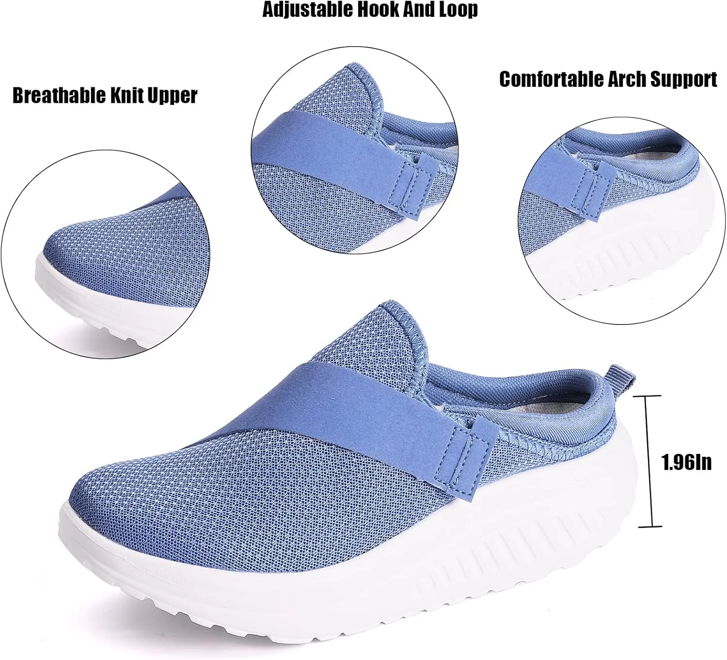 Women's Knitted Platform Mules with Arch-Support Breathable Slip On Orthopedic Diabetics Backless Sneakers Comfortable Non-Slip Walking Shoes