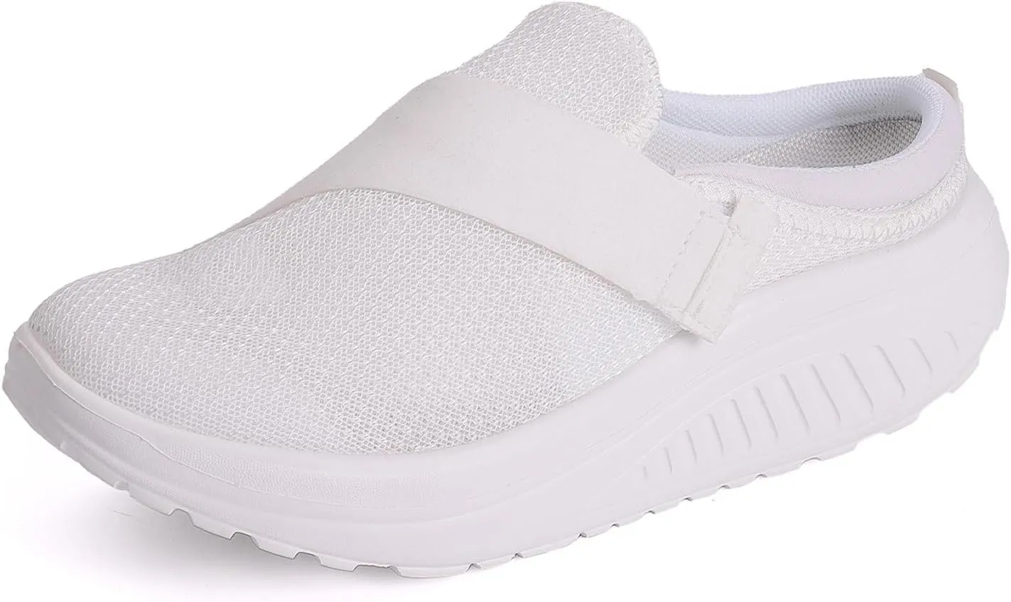 Women's Knitted Platform Mules with Arch-Support Breathable Slip On Orthopedic Diabetics Backless Sneakers Comfortable Non-Slip Walking Shoes