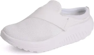 Women's Knitted Platform Mules with Arch-Support Breathable Slip On Orthopedic Diabetics Backless Sneakers Comfortable Non-Slip Walking Shoes