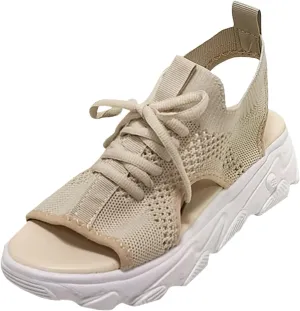 Women's Lace Up Wedge Sandals for Women Summer Mesh Cutout Strap Peep Toe Low Wedges Comfy Non-Slip Platform Sandal Ladies Comfortable Casual Shoes for Walking Vacation Daily Wear