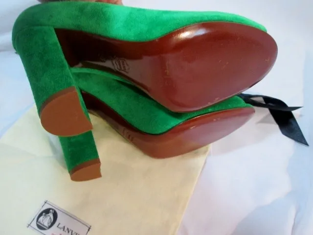 Womens LANVIN ETE 2010 Peep Toe Pump Suede Shoe GREEN 36 / 6 Leather