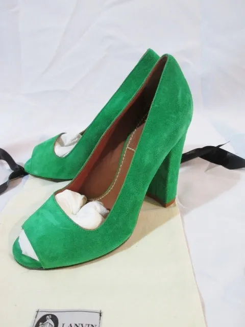 Womens LANVIN ETE 2010 Peep Toe Pump Suede Shoe GREEN 36 / 6 Leather