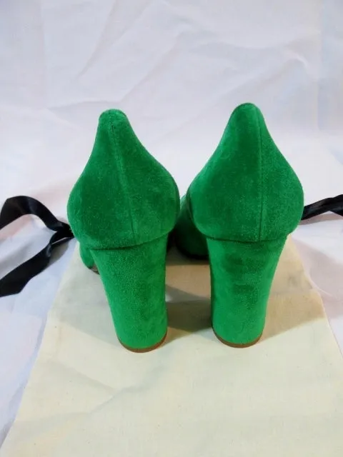 Womens LANVIN ETE 2010 Peep Toe Pump Suede Shoe GREEN 36 / 6 Leather