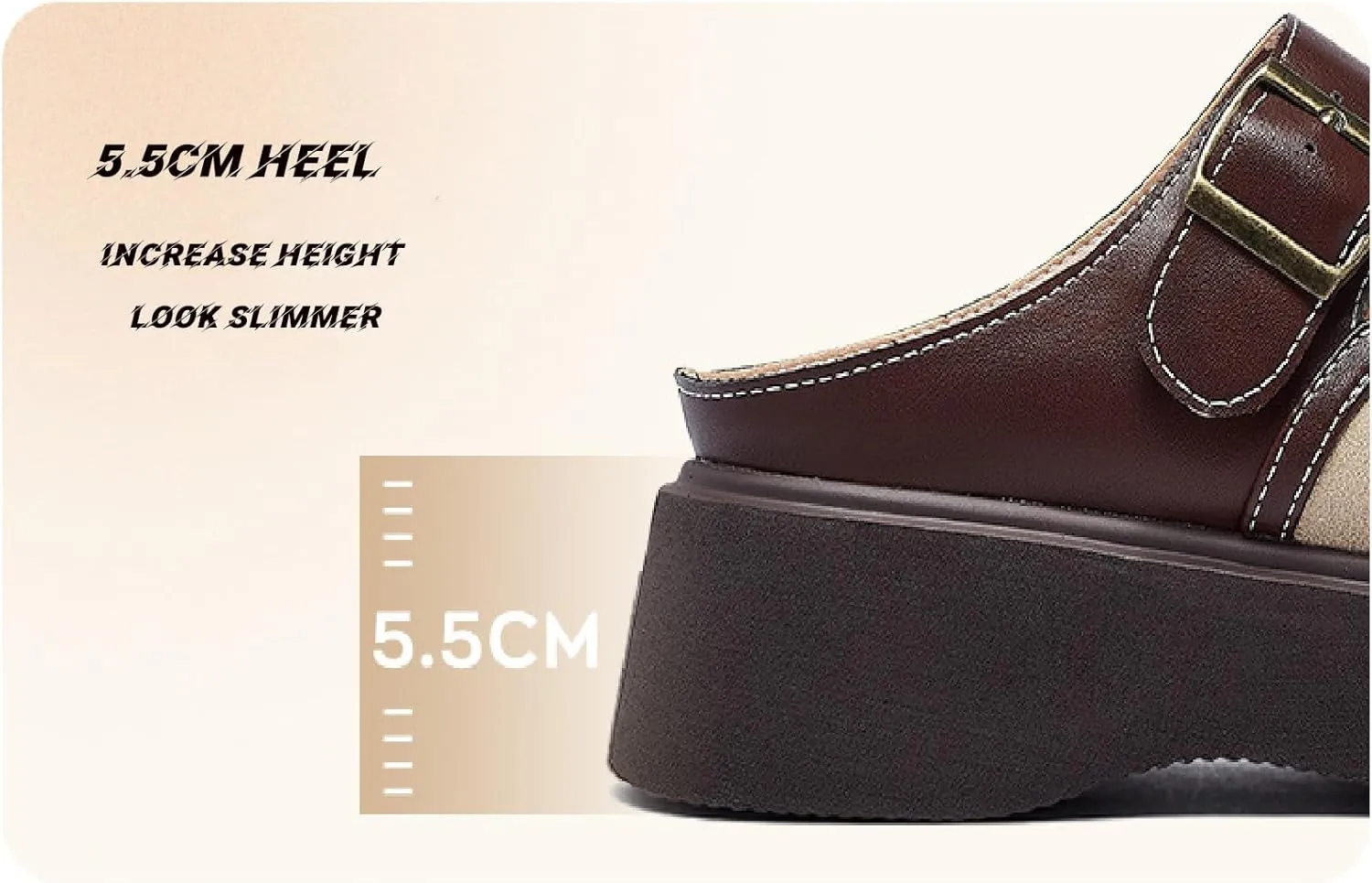 Women's Leather Platform Clogs Closed Wide Round Toe Adjustable Strap Slingback Slip On Comfort Soft Bottom Wedge Mules