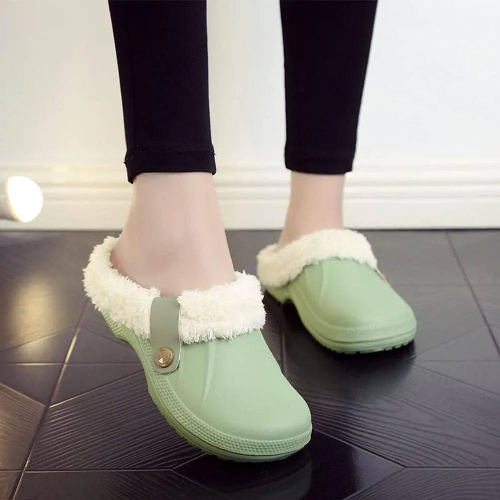 Womens Mens Clogs Fur Lined Clogs Winter Garden Clogs Mules Warm House Slippers Waterproof Anti-Slip Indoor Outdoor Slippers Size 4-11.5 US
