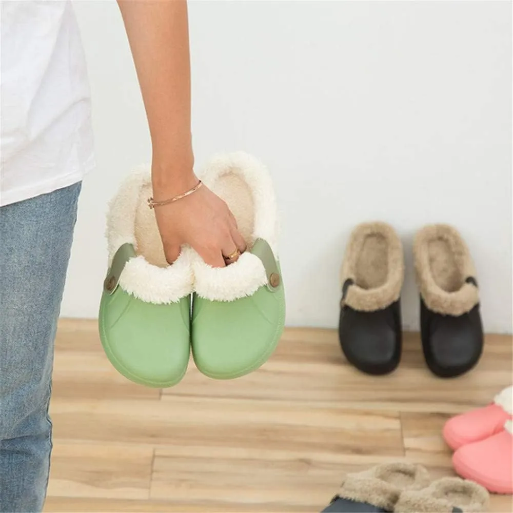 Womens Mens Clogs Fur Lined Clogs Winter Garden Clogs Mules Warm House Slippers Waterproof Anti-Slip Indoor Outdoor Slippers Size 4-11.5 US