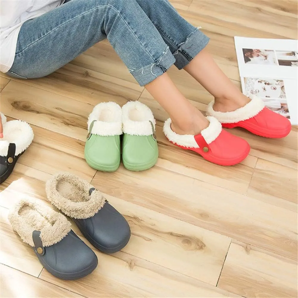 Womens Mens Clogs Fur Lined Clogs Winter Garden Clogs Mules Warm House Slippers Waterproof Anti-Slip Indoor Outdoor Slippers Size 4-11.5 US