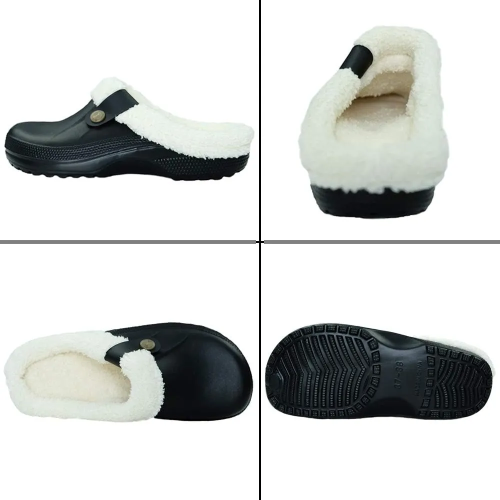 Womens Mens Clogs Fur Lined Clogs Winter Garden Clogs Mules Warm House Slippers Waterproof Anti-Slip Indoor Outdoor Slippers Size 4-11.5 US