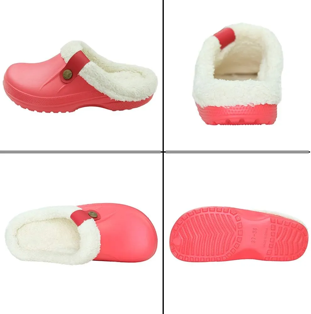 Womens Mens Clogs Fur Lined Clogs Winter Garden Clogs Mules Warm House Slippers Waterproof Anti-Slip Indoor Outdoor Slippers Size 4-11.5 US