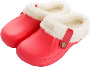 Womens Mens Clogs Fur Lined Clogs Winter Garden Clogs Mules Warm House Slippers Waterproof Anti-Slip Indoor Outdoor Slippers Size 4-11.5 US
