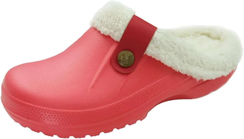 Womens Mens Clogs Fur Lined Clogs Winter Garden Clogs Mules Warm House Slippers Waterproof Anti-Slip Indoor Outdoor Slippers Size 4-11.5 US