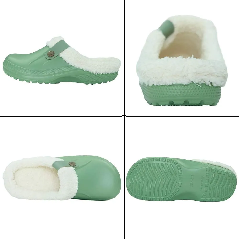 Womens Mens Clogs Fur Lined Clogs Winter Garden Clogs Mules Warm House Slippers Waterproof Anti-Slip Indoor Outdoor Slippers Size 4-11.5 US