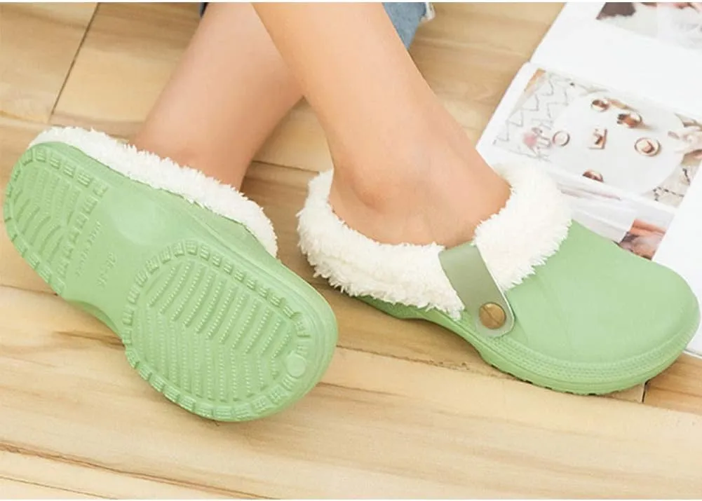 Womens Mens Clogs Fur Lined Clogs Winter Garden Clogs Mules Warm House Slippers Waterproof Anti-Slip Indoor Outdoor Slippers Size 4-11.5 US