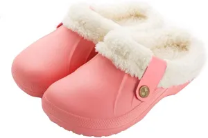 Womens Mens Clogs Fur Lined Clogs Winter Garden Clogs Mules Warm House Slippers Waterproof Anti-Slip Indoor Outdoor Slippers Size 4-11.5 US