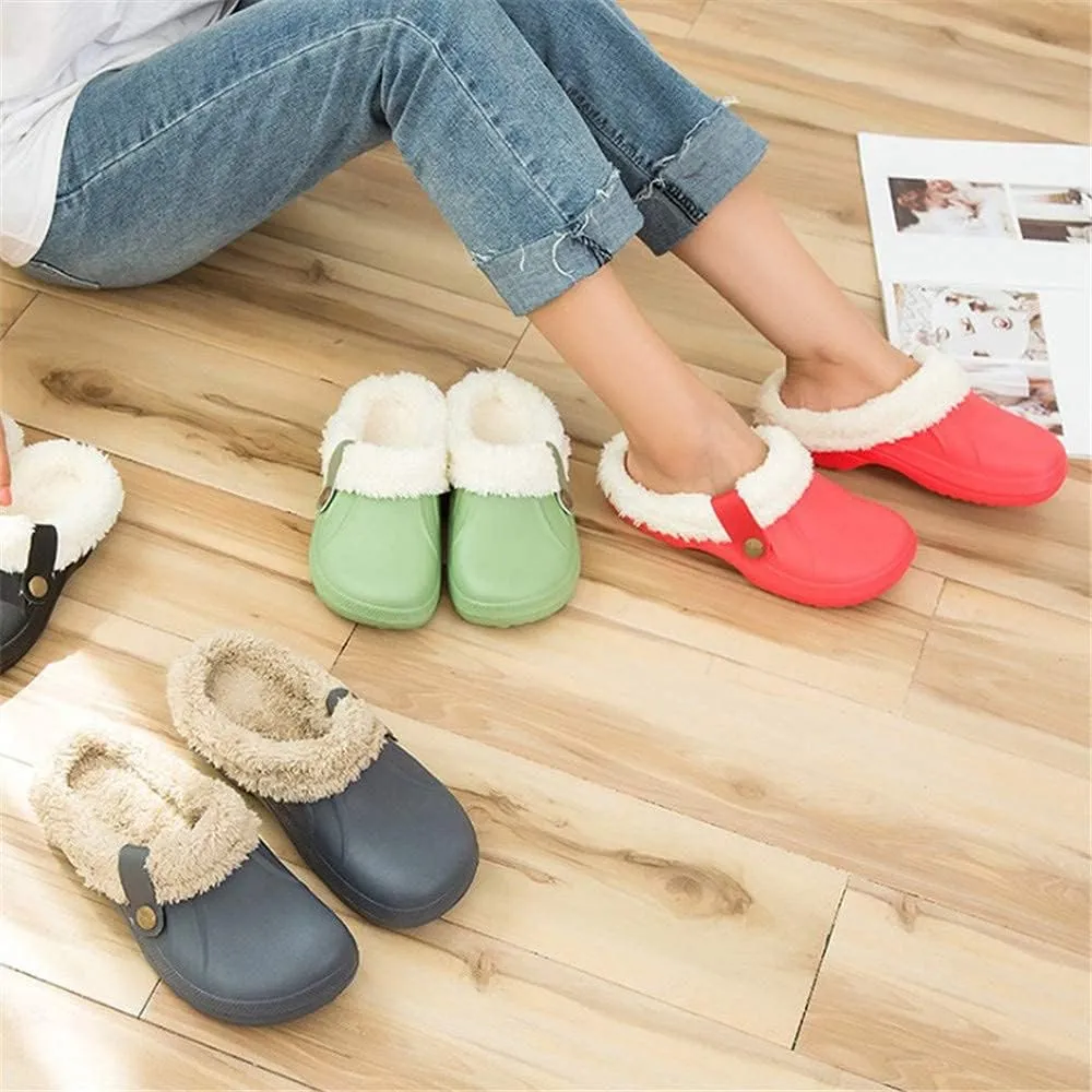 Womens Mens Clogs Fur Lined Clogs Winter Garden Clogs Mules Warm House Slippers Waterproof Anti-Slip Indoor Outdoor Slippers Size 4-11.5 US
