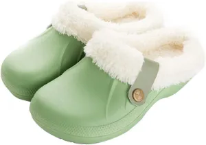 Womens Mens Clogs Fur Lined Clogs Winter Garden Clogs Mules Warm House Slippers Waterproof Anti-Slip Indoor Outdoor Slippers Size 4-11.5 US