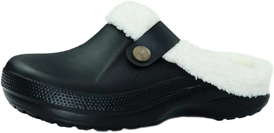 Womens Mens Clogs Fur Lined Clogs Winter Garden Clogs Mules Warm House Slippers Waterproof Anti-Slip Indoor Outdoor Slippers Size 4-11.5 US