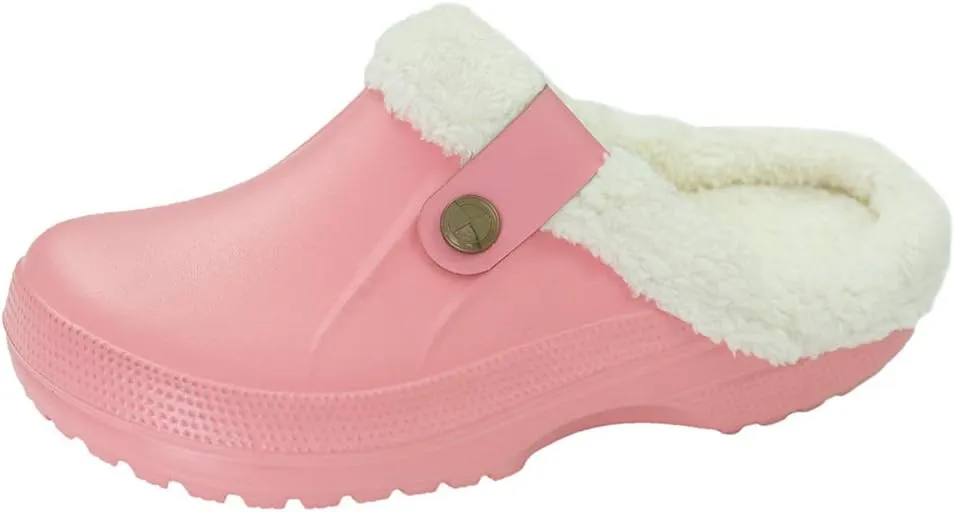 Womens Mens Clogs Fur Lined Clogs Winter Garden Clogs Mules Warm House Slippers Waterproof Anti-Slip Indoor Outdoor Slippers Size 4-11.5 US
