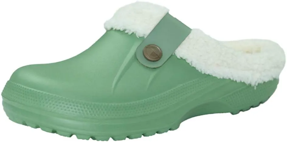 Womens Mens Clogs Fur Lined Clogs Winter Garden Clogs Mules Warm House Slippers Waterproof Anti-Slip Indoor Outdoor Slippers Size 4-11.5 US