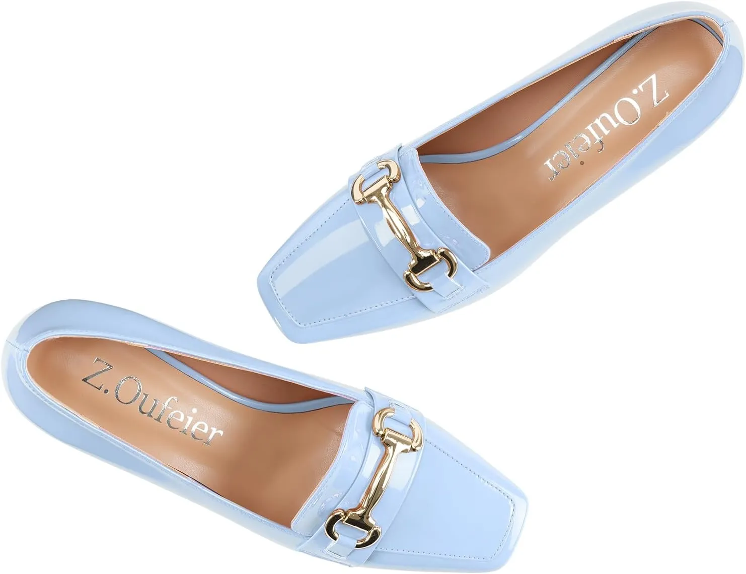 Womens Mid Block Chunky Heeled Loafers Closed Square Toe Patent Leather Comfortable Slip On Pumps Metal Chain Basic Classic Casual Work Office Dress Shoes 2.8 Inches Heels