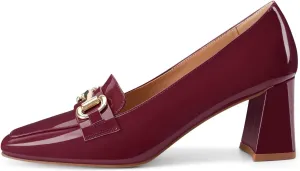 Womens Mid Block Chunky Heeled Loafers Closed Square Toe Patent Leather Comfortable Slip On Pumps Metal Chain Basic Classic Casual Work Office Dress Shoes 2.8 Inches Heels