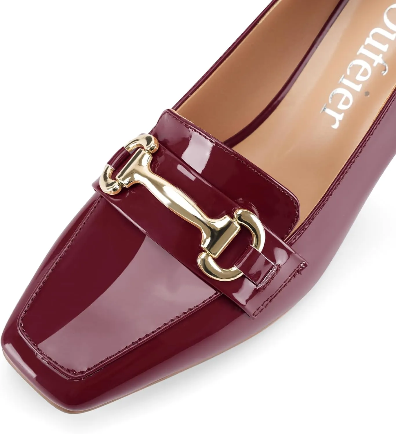 Womens Mid Block Chunky Heeled Loafers Closed Square Toe Patent Leather Comfortable Slip On Pumps Metal Chain Basic Classic Casual Work Office Dress Shoes 2.8 Inches Heels