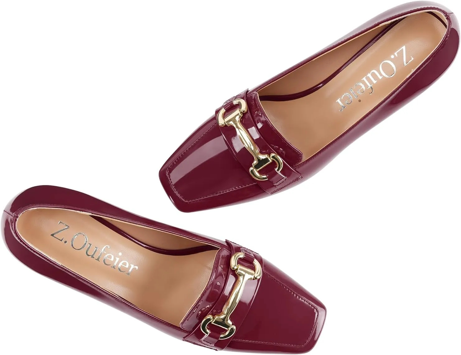 Womens Mid Block Chunky Heeled Loafers Closed Square Toe Patent Leather Comfortable Slip On Pumps Metal Chain Basic Classic Casual Work Office Dress Shoes 2.8 Inches Heels
